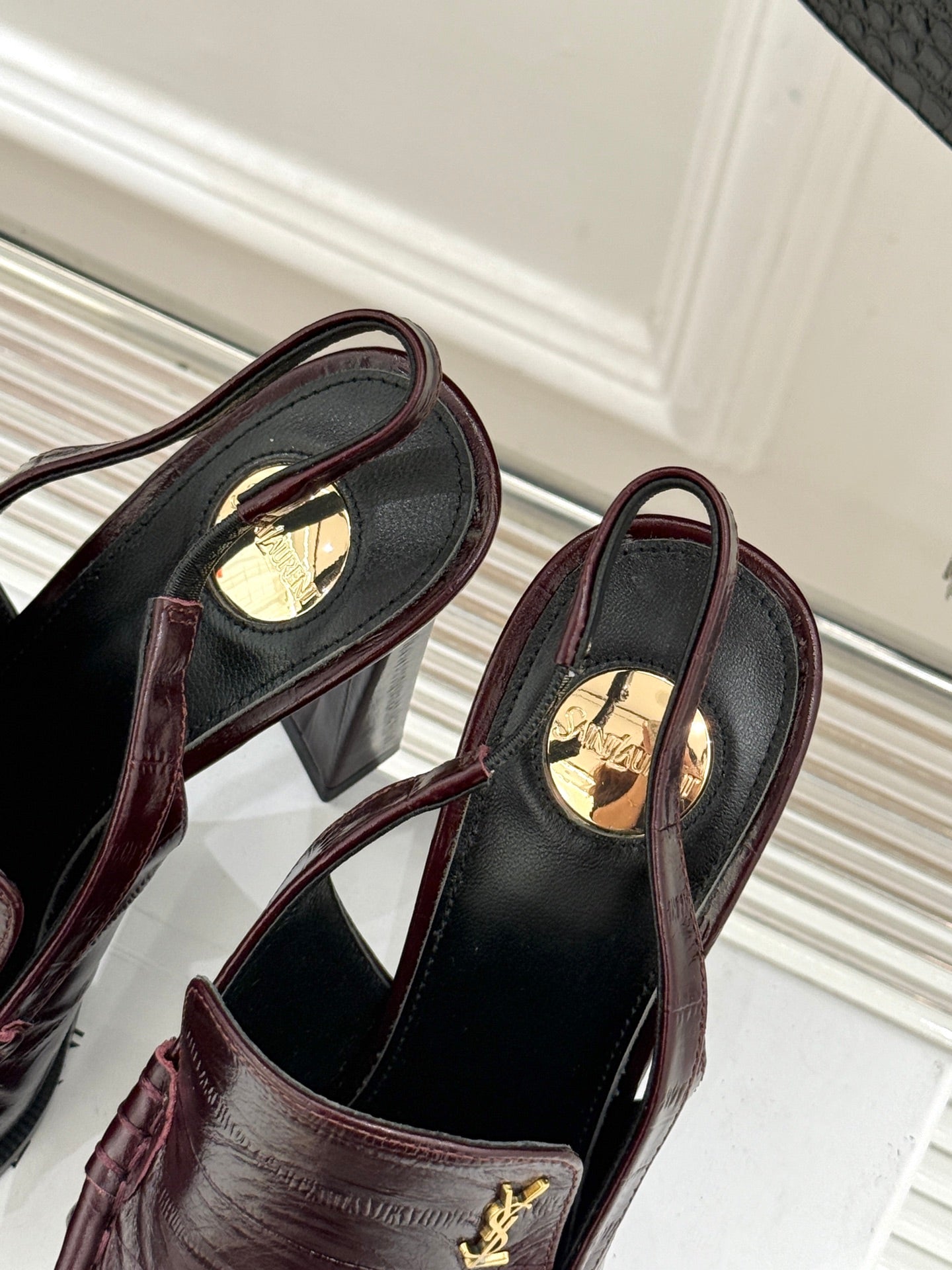 YSL 26WF Le Slingback 10.5cm Burgundy Leather 642956