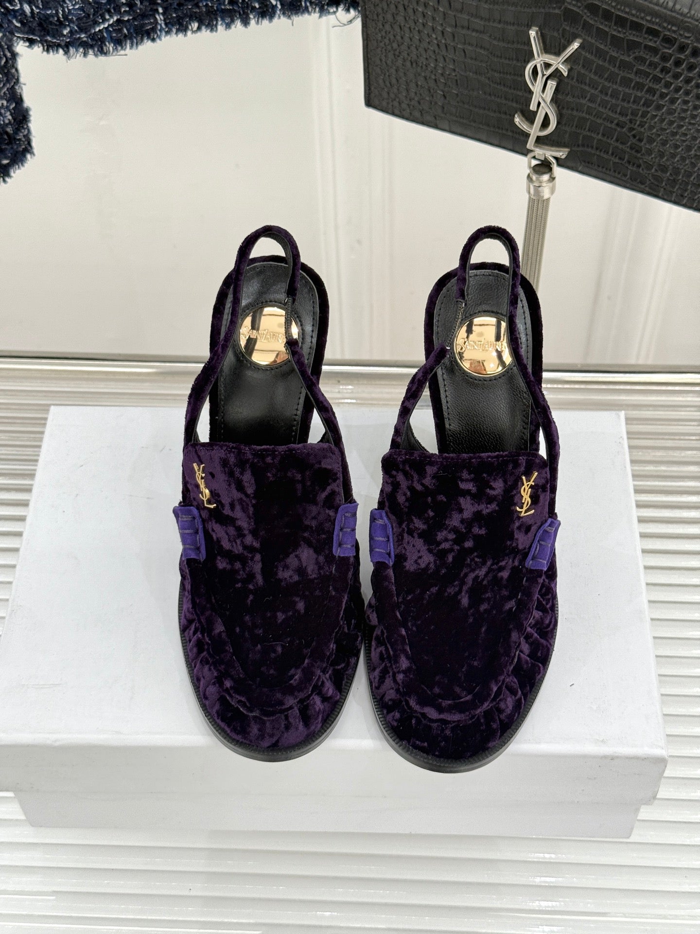YSL 26WF Le Slingback 10.5cm Purple Velvet642957