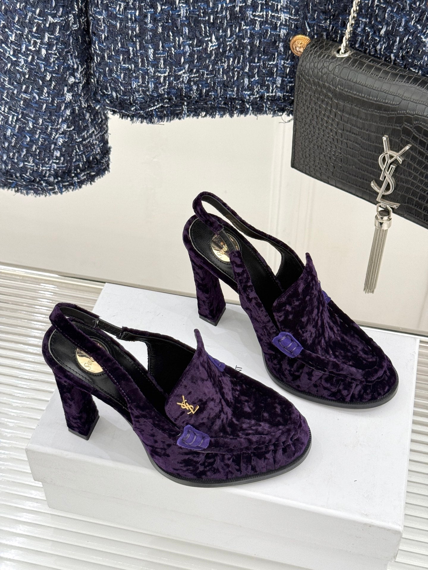 YSL 26WF Le Slingback 10.5cm Purple Velvet642957