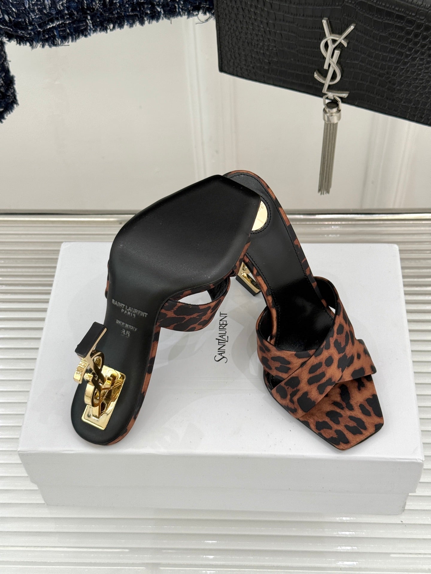 YSL Opyum Sandal 85 Brown Leopard Leather 642940