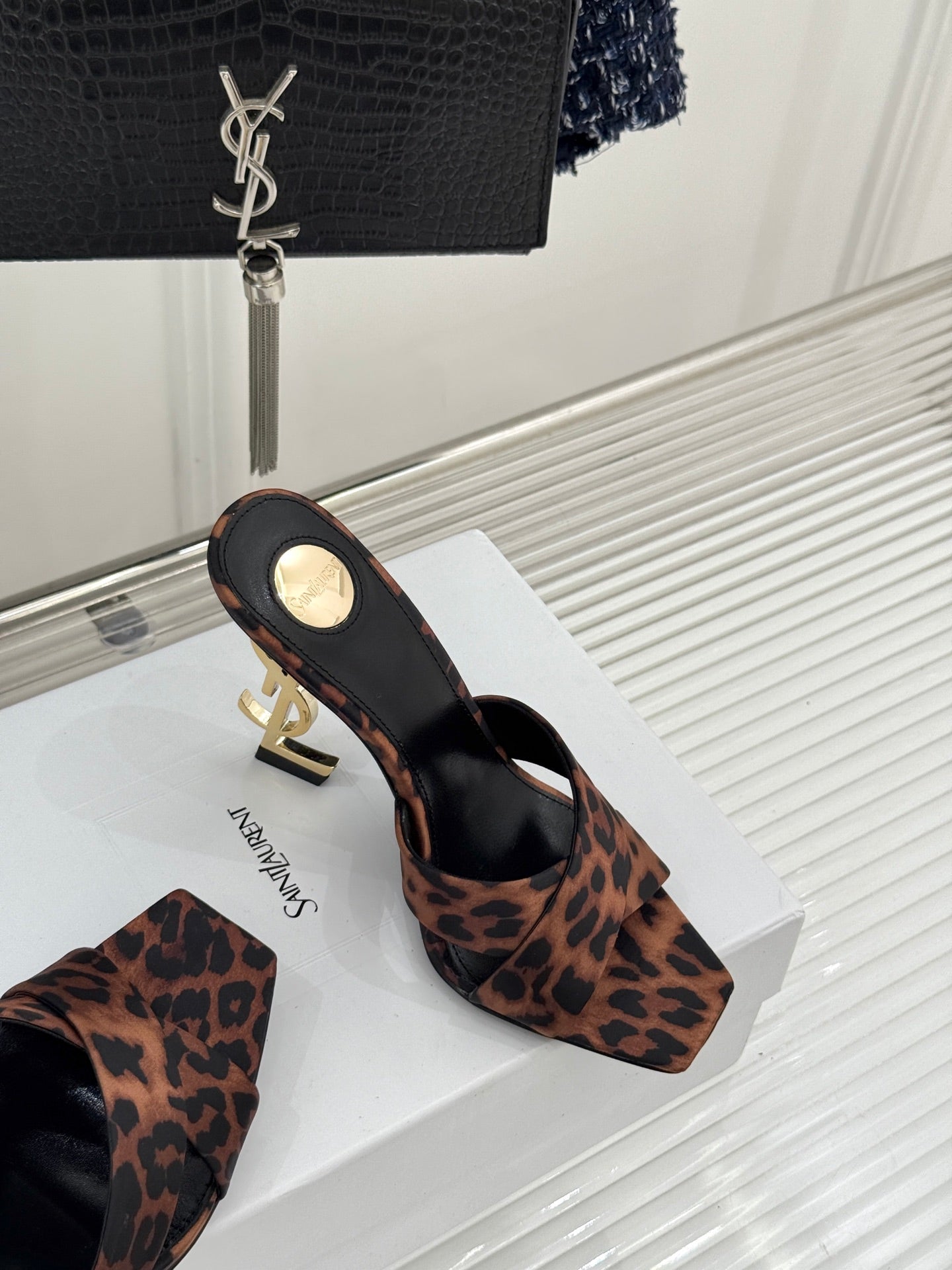 YSL Opyum Sandal 85 Brown Leopard Leather 642940