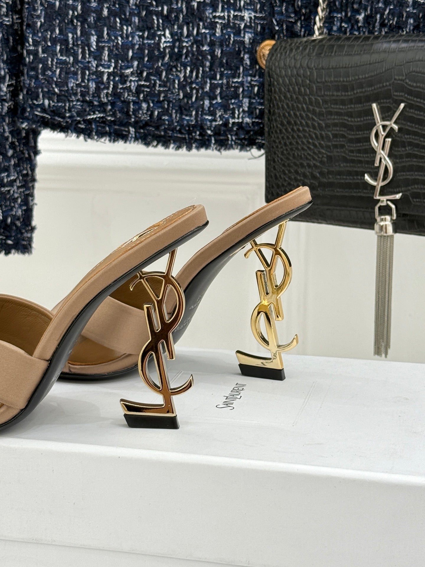 YSL Opyum Sandal 85 Brown Silk Leather 642941