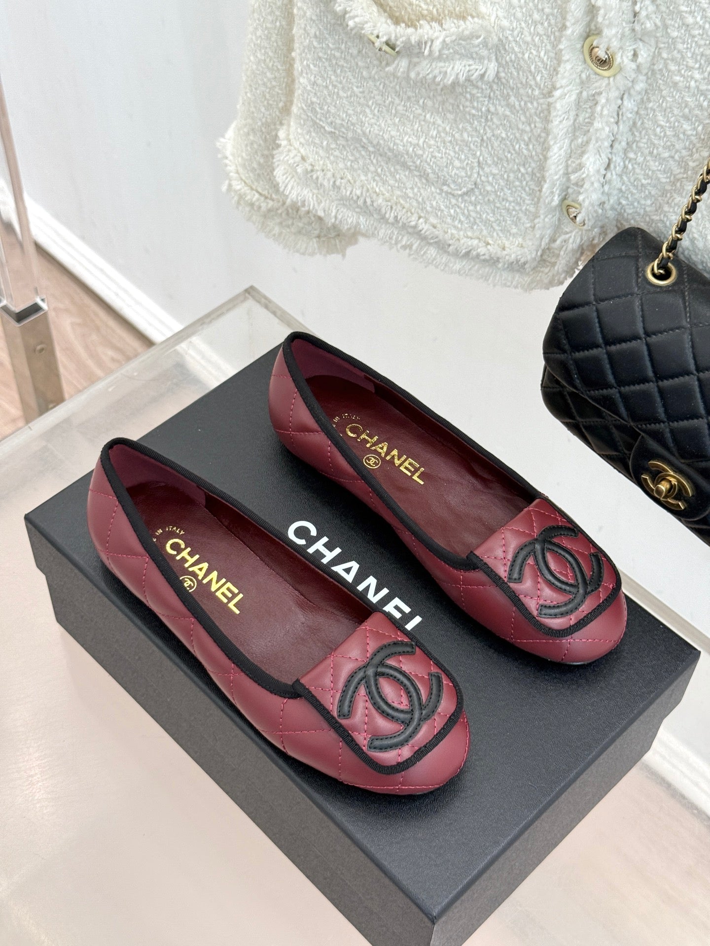 CC 26s Cambon Ballet Flats Burgundy Quited Lambskin 887793