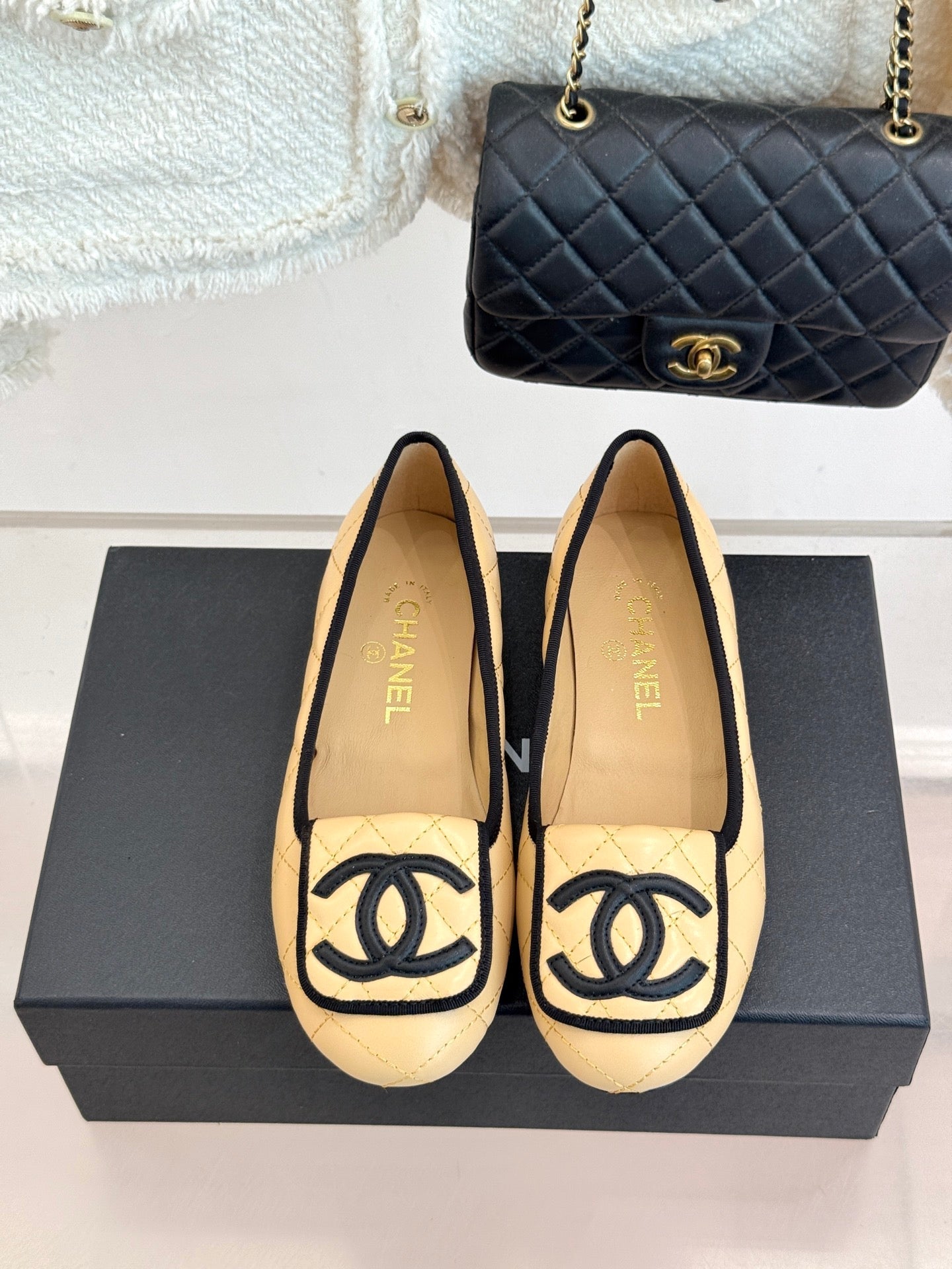 CC 26s Cambon Ballet Flats Beige Quited Lambskin 887795