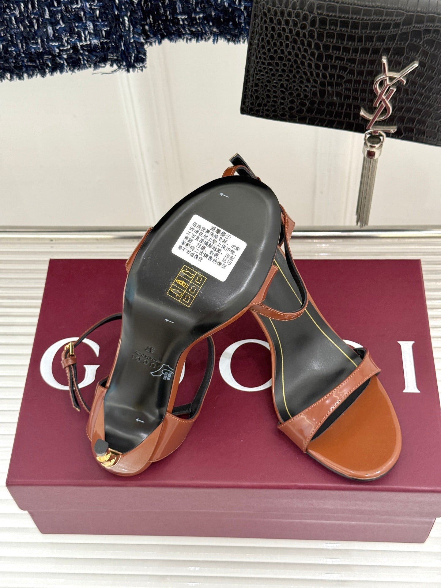 GG Castello Sandals 7.5cm Brown Leather 886485