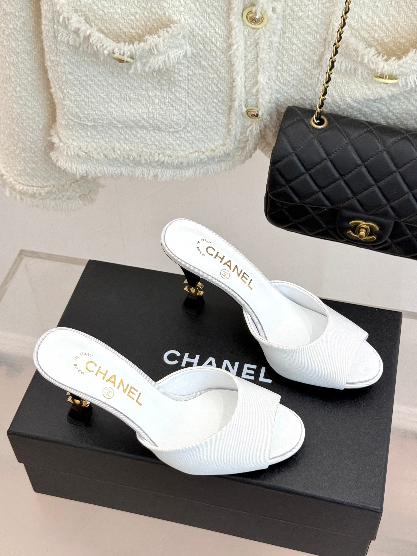 CC 26s Open-Toe Mule Sandals White Satin 936842