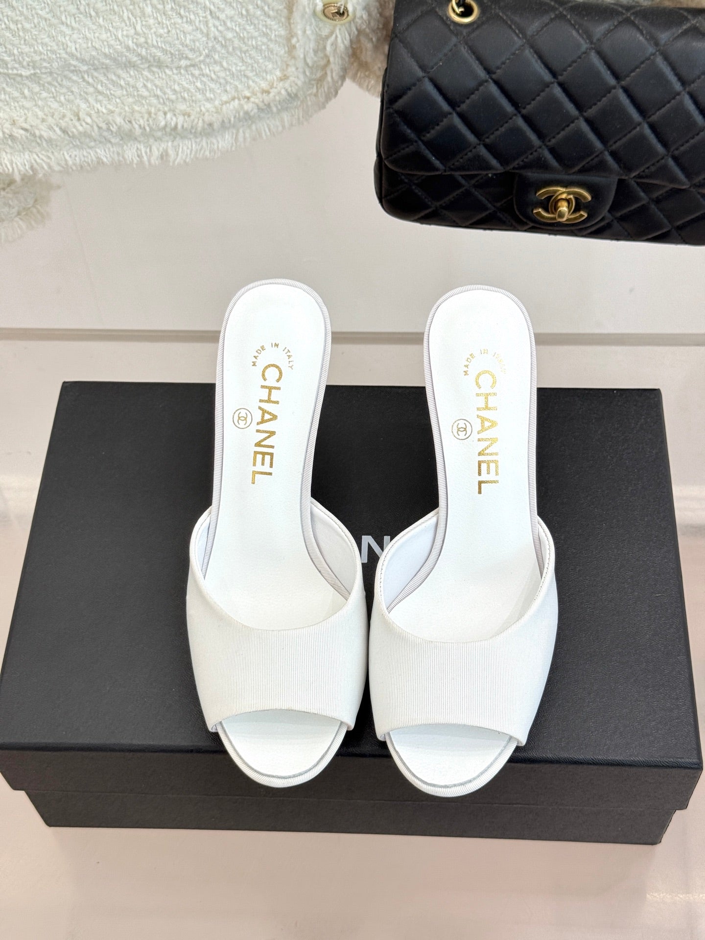CC 26s Open-Toe Mule Sandals White Satin 936842