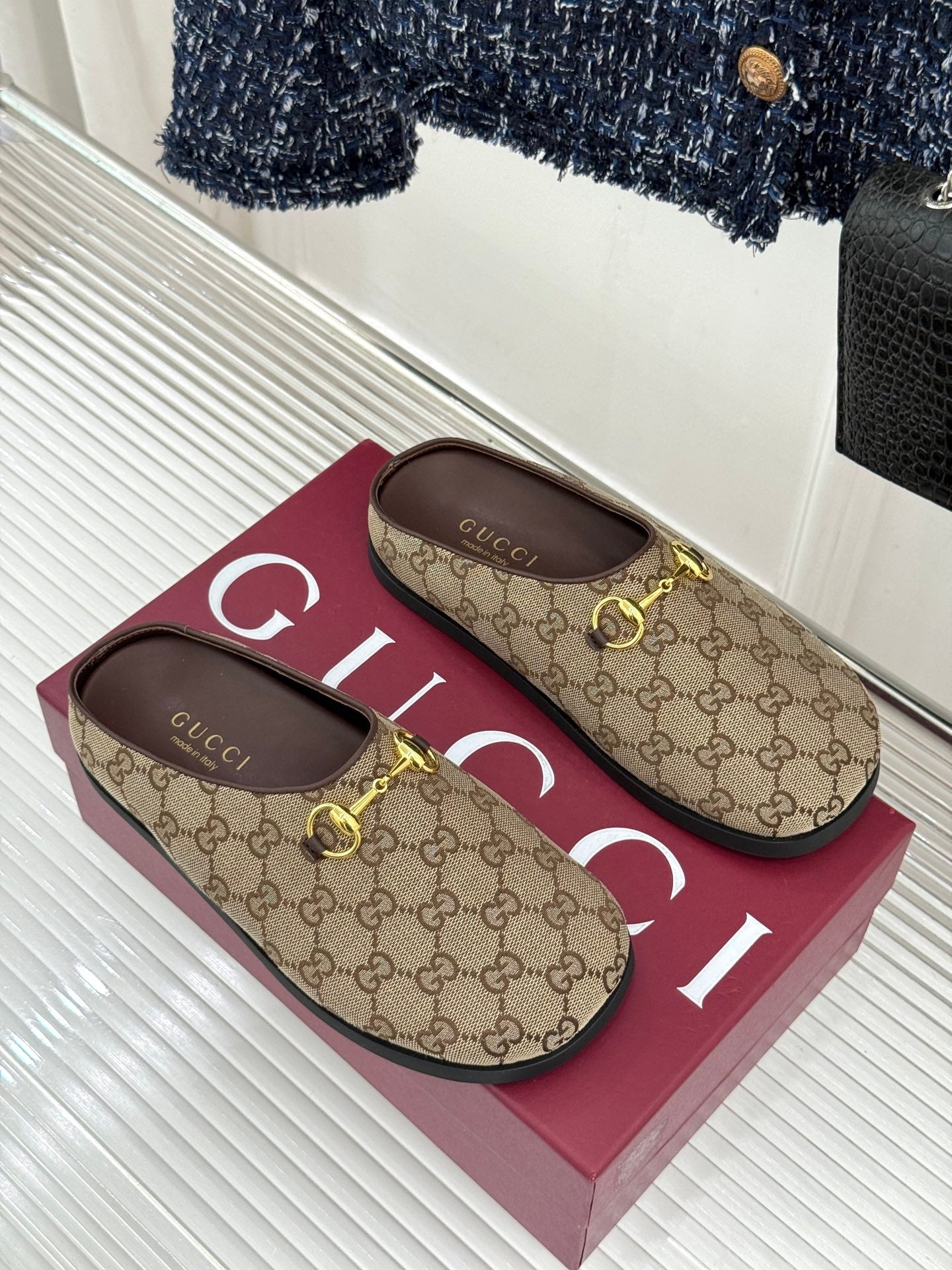 GG Mule With Horsebit Beige Brown Canvas 905748