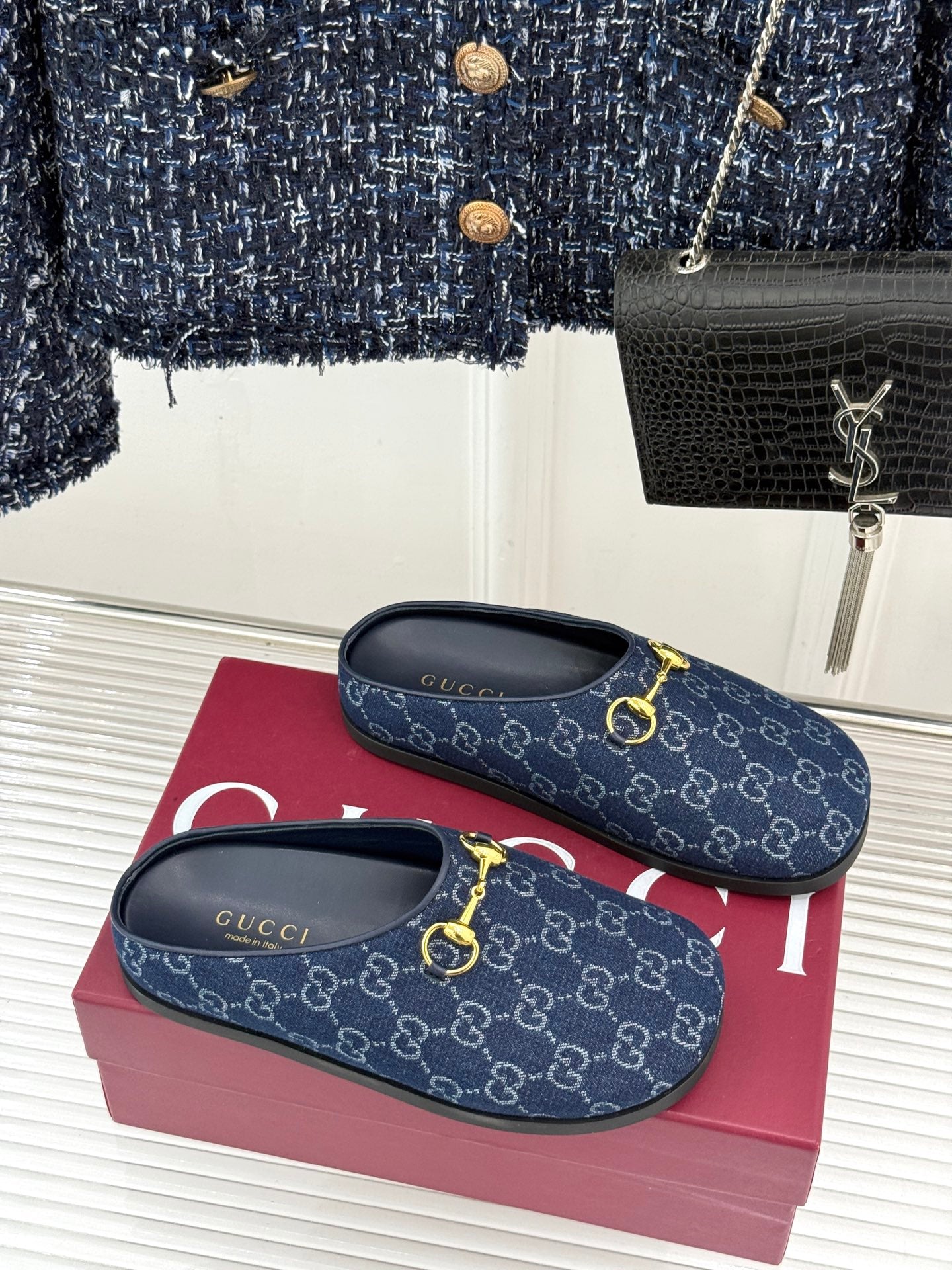 GG Mule With Horsebit Dark Blue Canvas 905744