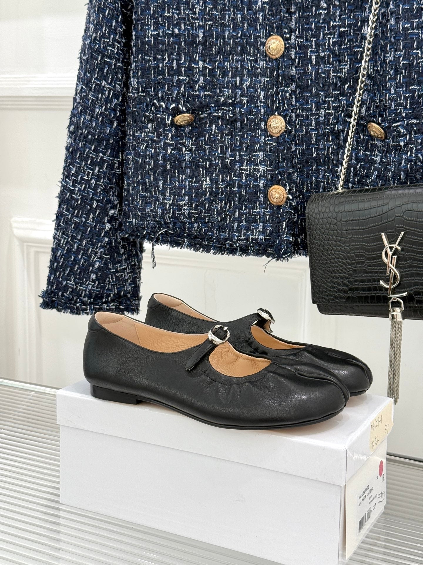 MM6 26s Tabi Mary Jane Ballerina Flats Black Leather 991570