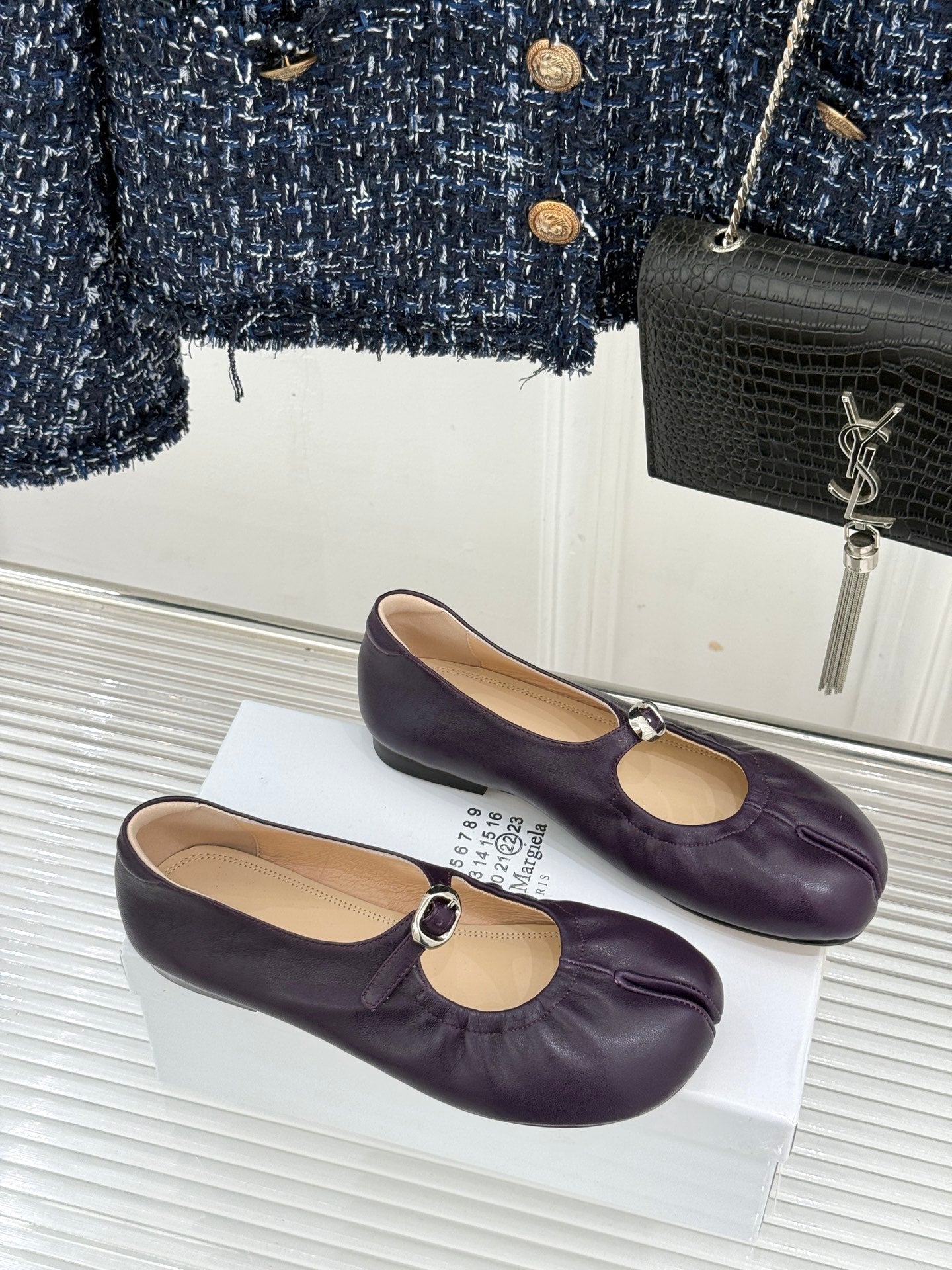 MM6 26s Tabi Mary Jane Ballerina Flats Coffee Leather 991572