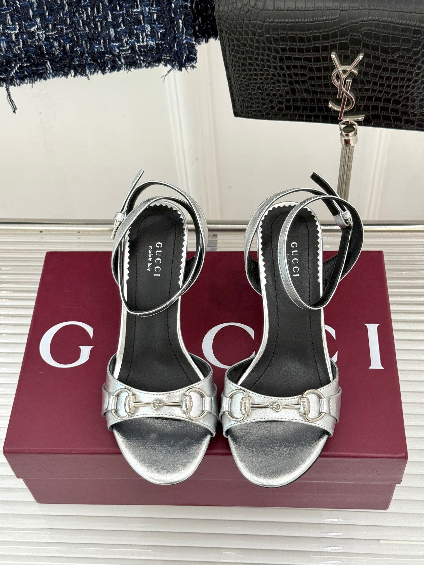 GG 26s Donna Wedge Sandal 8cm Sliver Sheepskin 991721