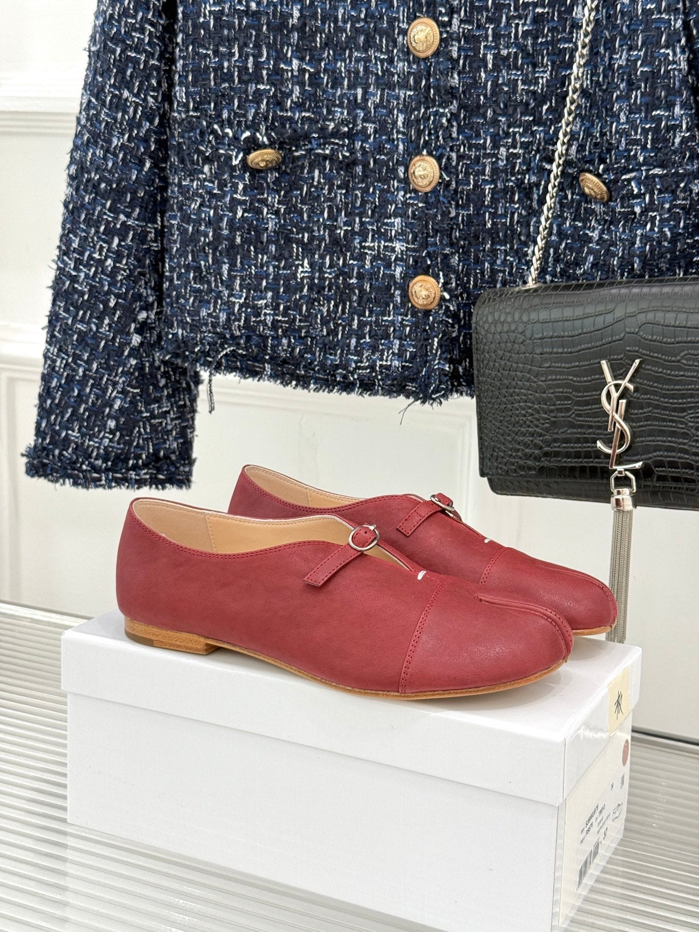 MM6 26s Split-Toe Mary Jane Burgundy Leather 991574