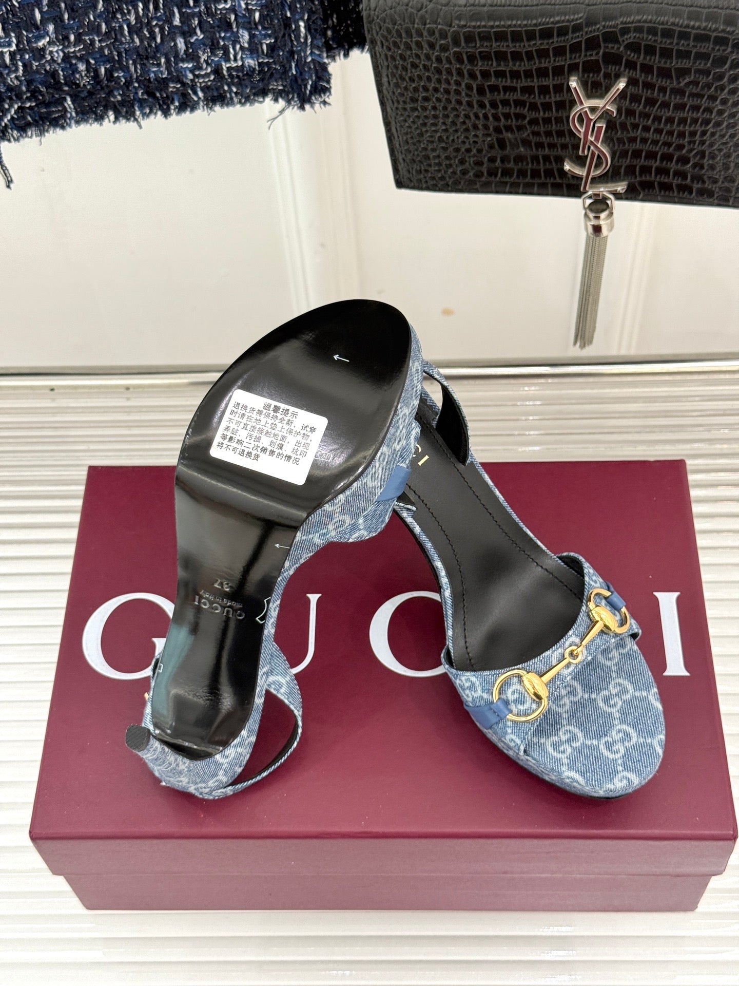 GG 26s Donna Platform Sandal 12cm Blue Canvas 991725