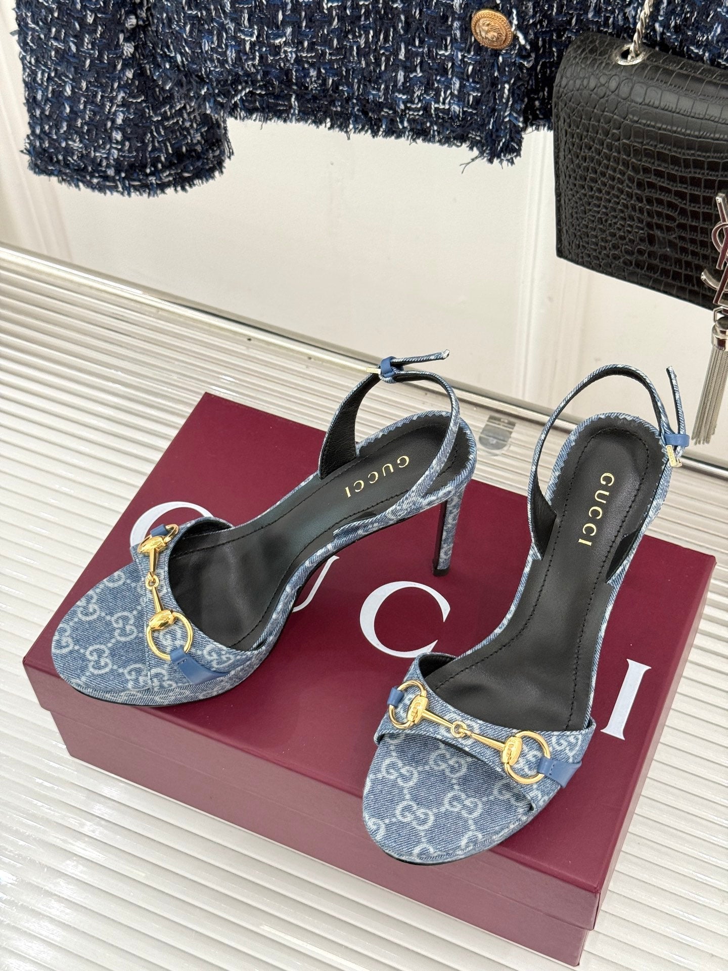 GG 26s Donna Platform Sandal 12cm Blue Canvas 991725