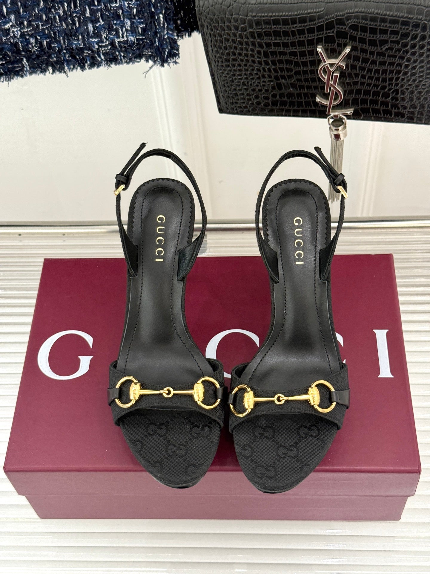GG 26s Donna Platform Sandal 12cm Black Canvas 991727