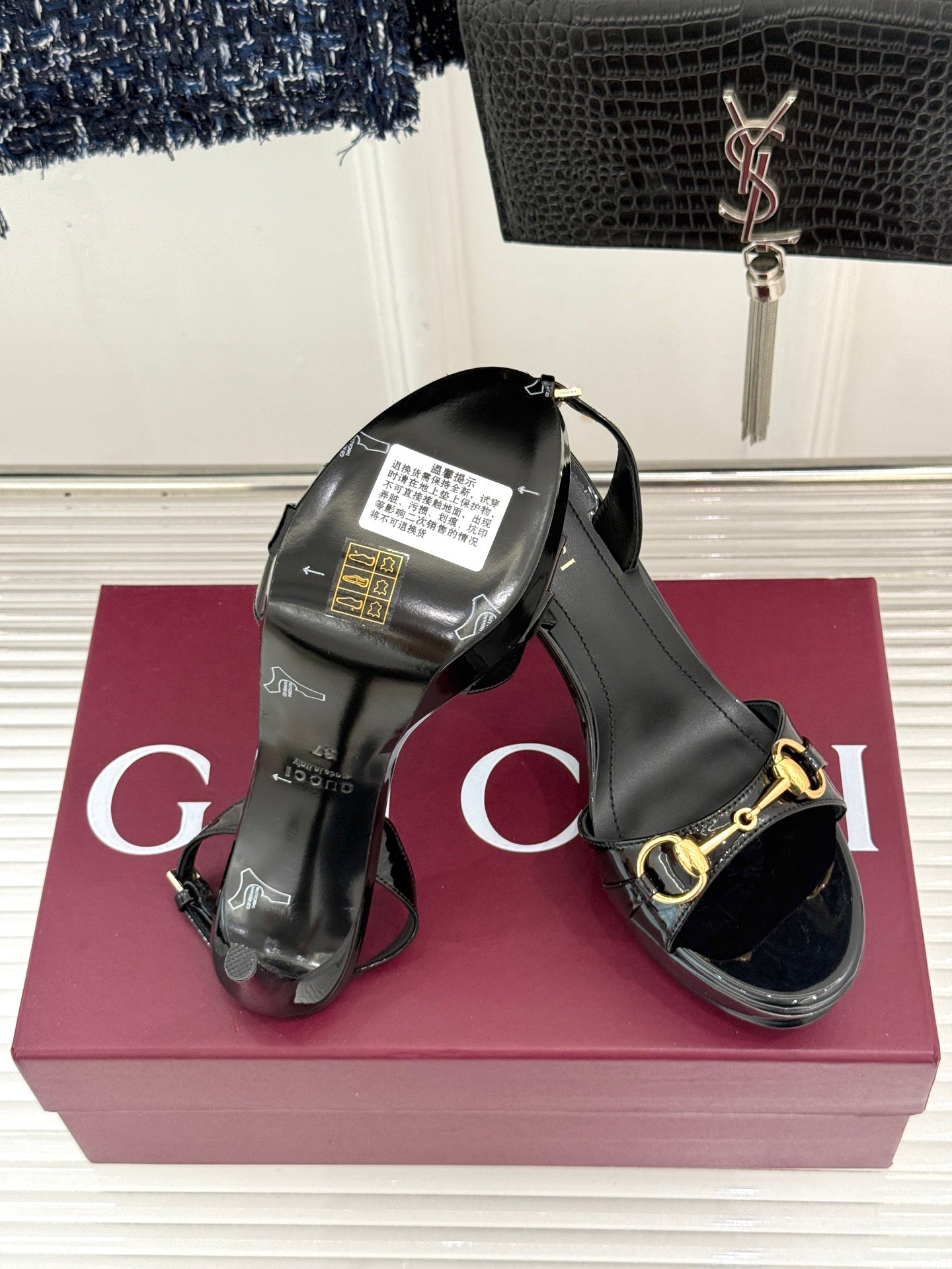 GG 26s Donna Platform Sandal 12cm Black Patent Leather 991730