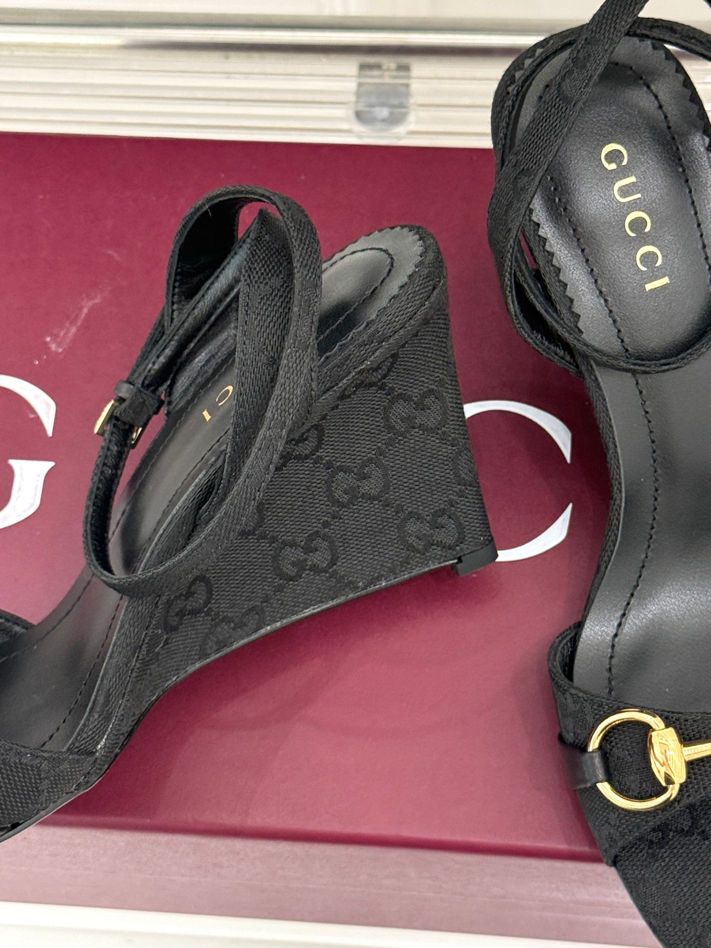 GG 26s Donna Wedge Sandal 8cm Black Canvas 991733