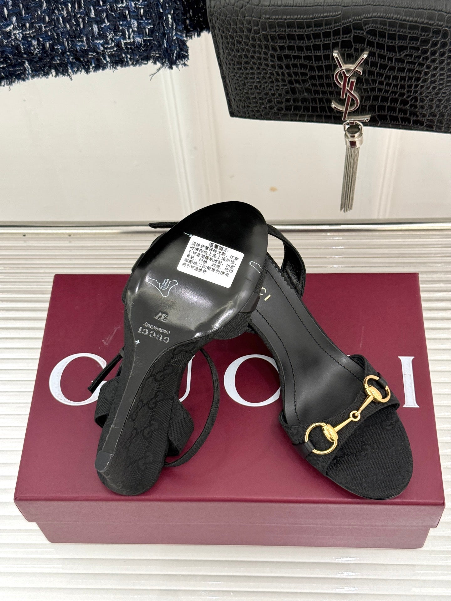 GG 26s Donna Wedge Sandal 8cm Black Canvas 991733