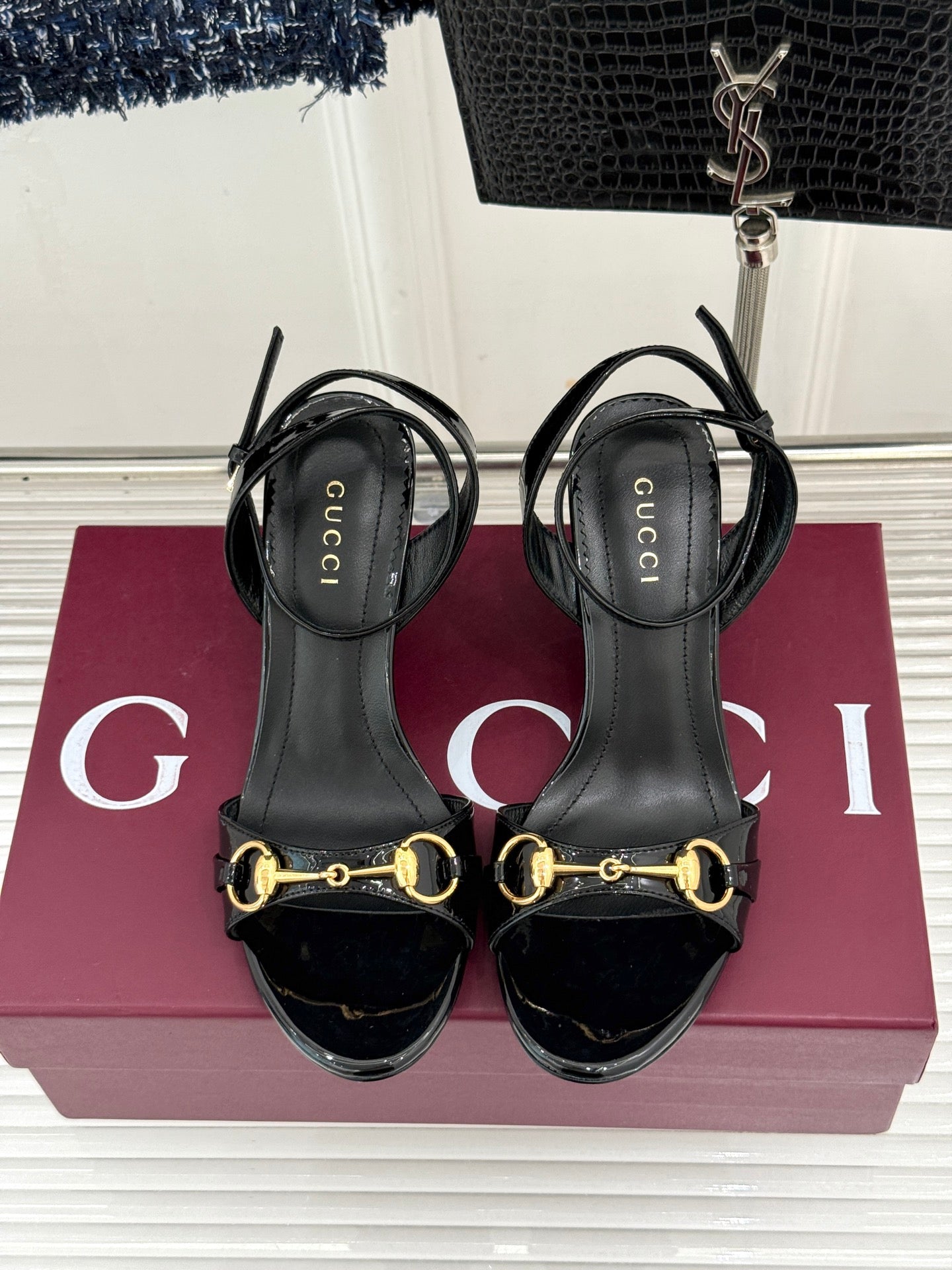 GG 26s Donna Wedge Sandal 8cm Black Sheepskin 991737