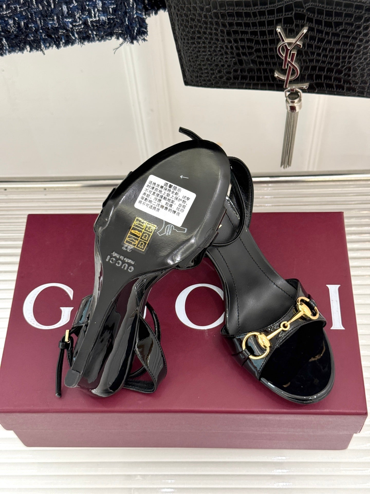 GG 26s Donna Wedge Sandal 8cm Black Sheepskin 991737
