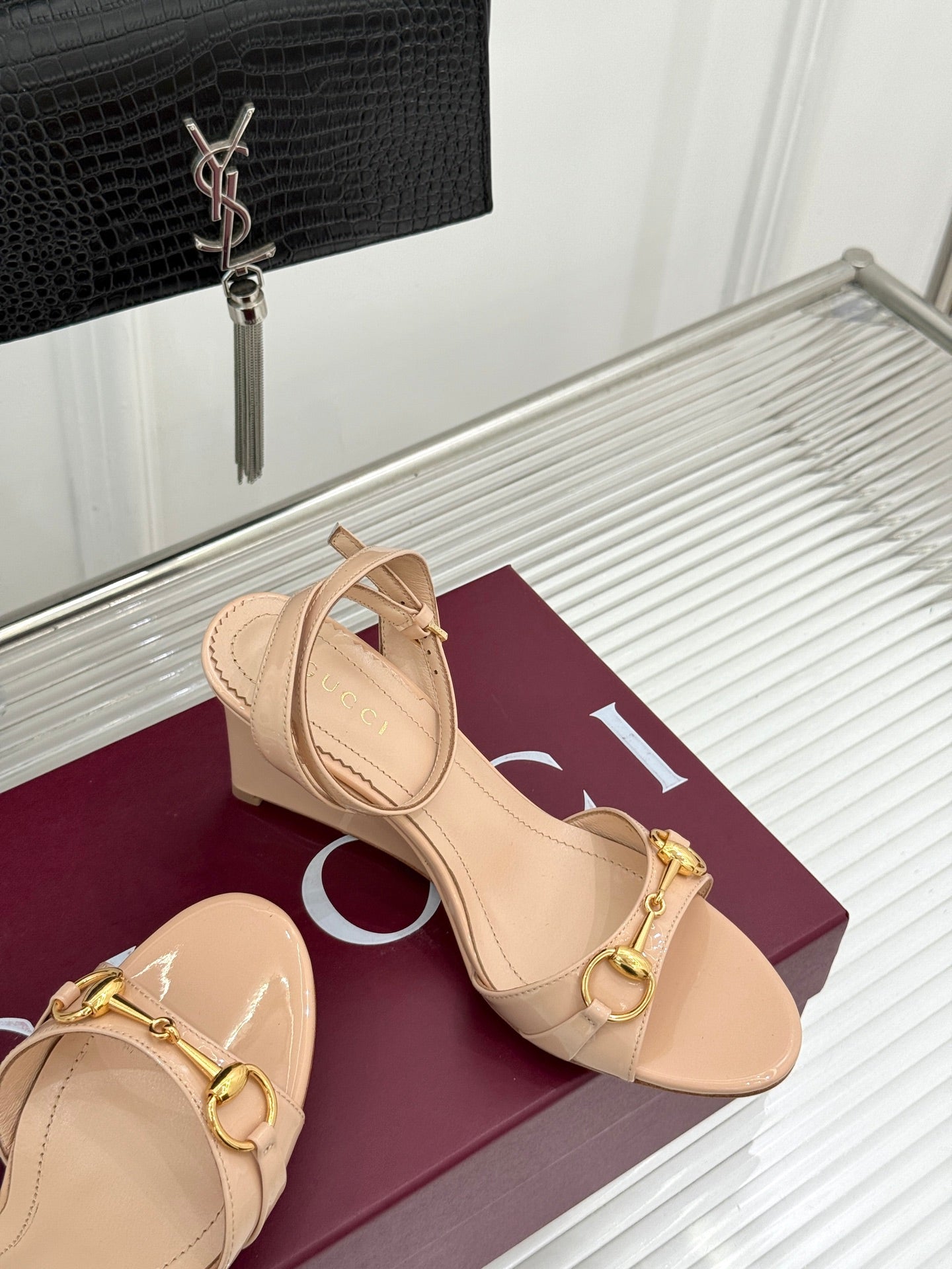 GG 26s Donna Wedge Sandal 8cm Cream Sheepskin 991738