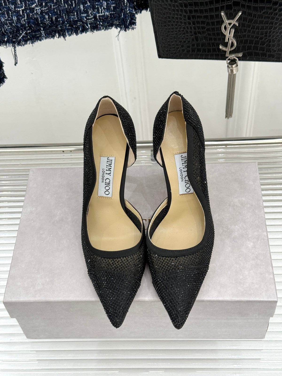 JC 26s Brigitte Pumps 10cm Mesh Tiny Crystals 174510