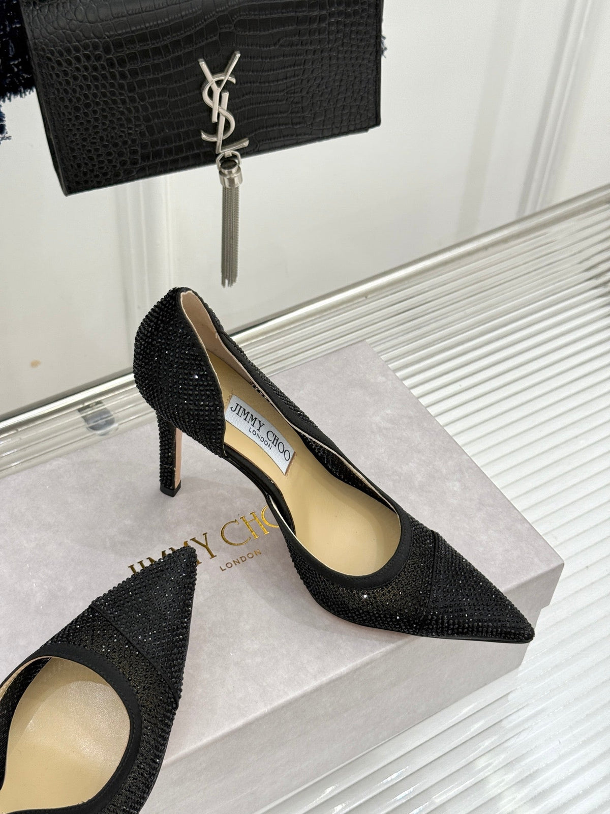 JC 26s Brigitte Pumps 10cm Mesh Tiny Crystals 174510