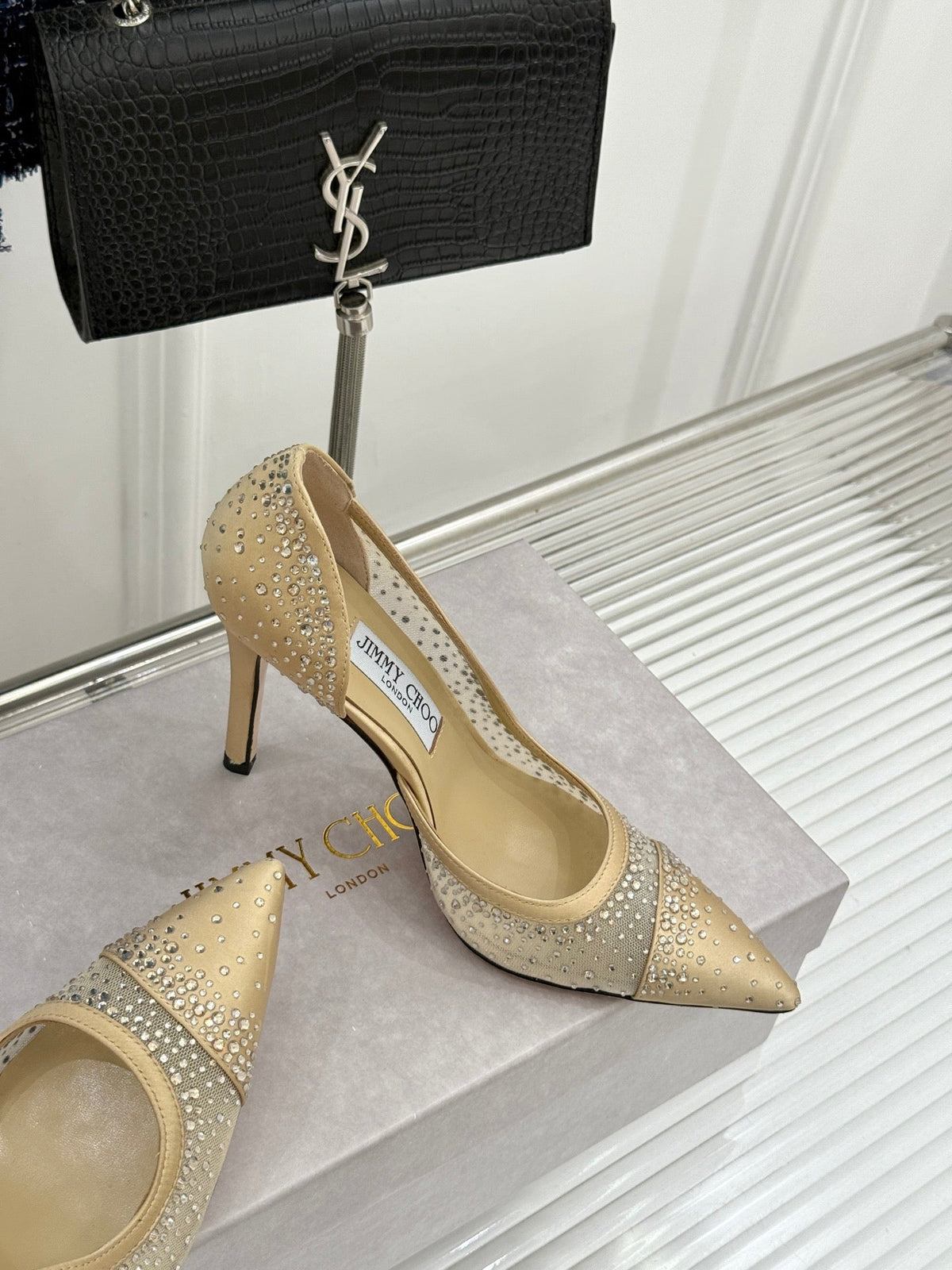JC 26s Brigitte Pumps 10cm Mesh Satin 174518