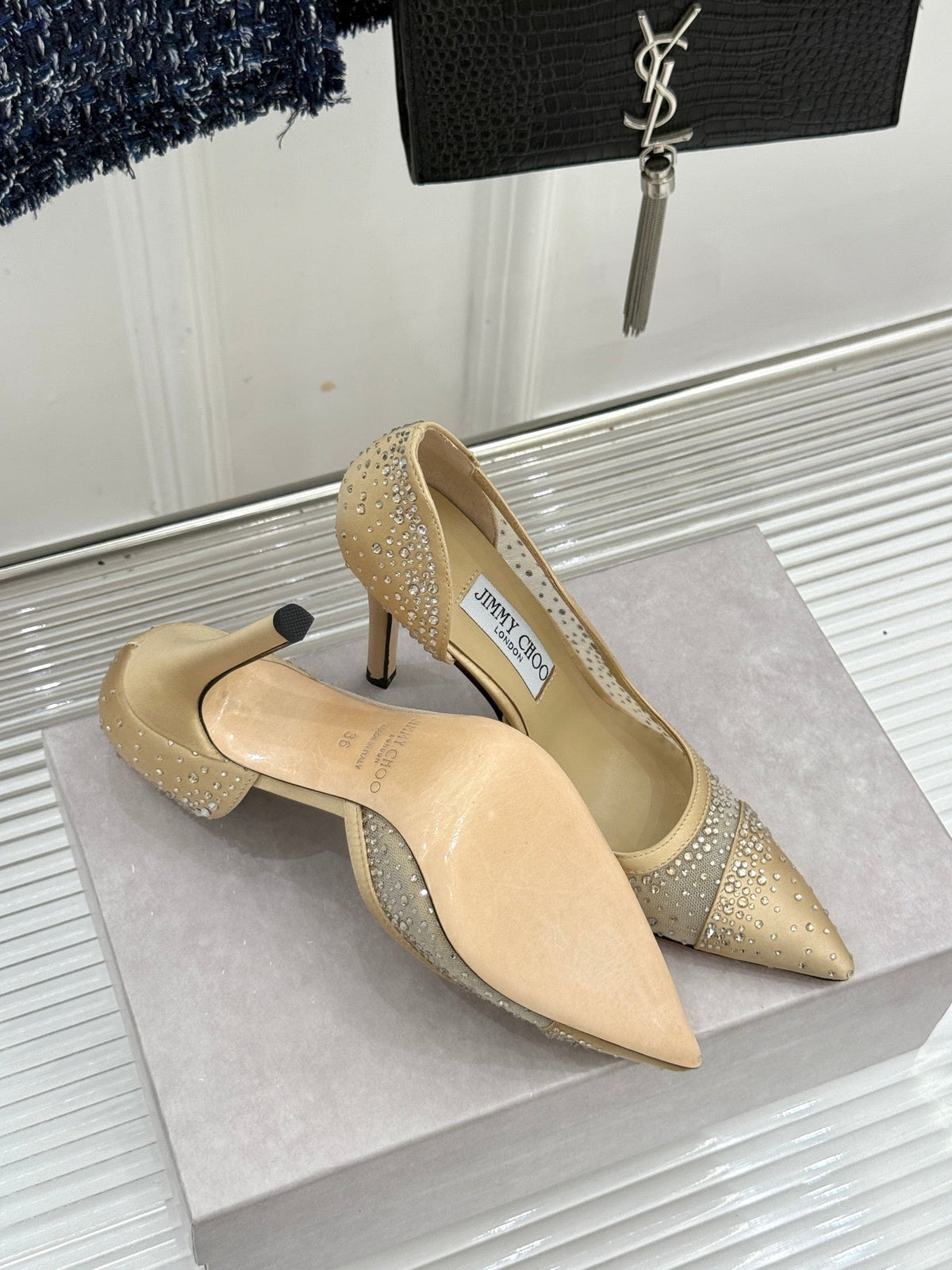 JC 26s Brigitte Pumps 10cm Mesh Satin 174518