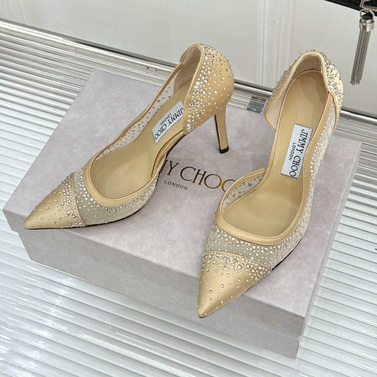 JC 26s Brigitte Pumps 10cm Mesh Satin 174518