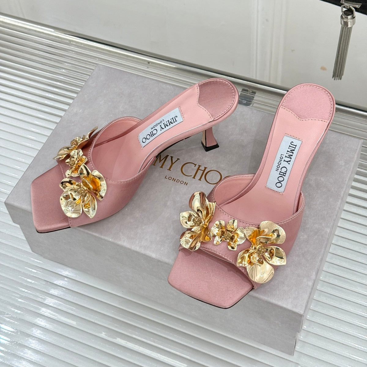 JC 26s Zea Flower Mules 7cm Satin 174546
