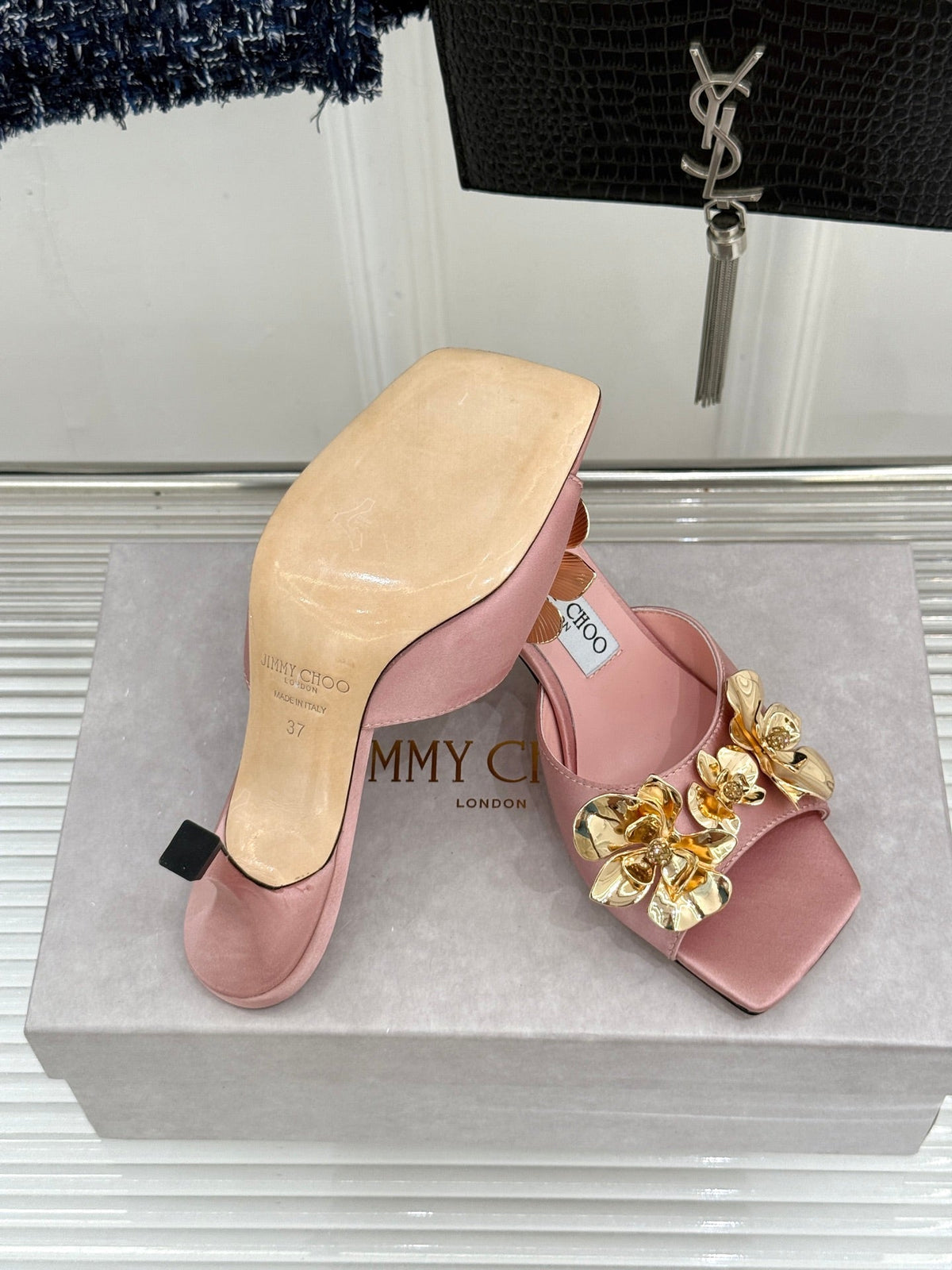 JC 26s Zea Flower Mules 7cm Satin 174546