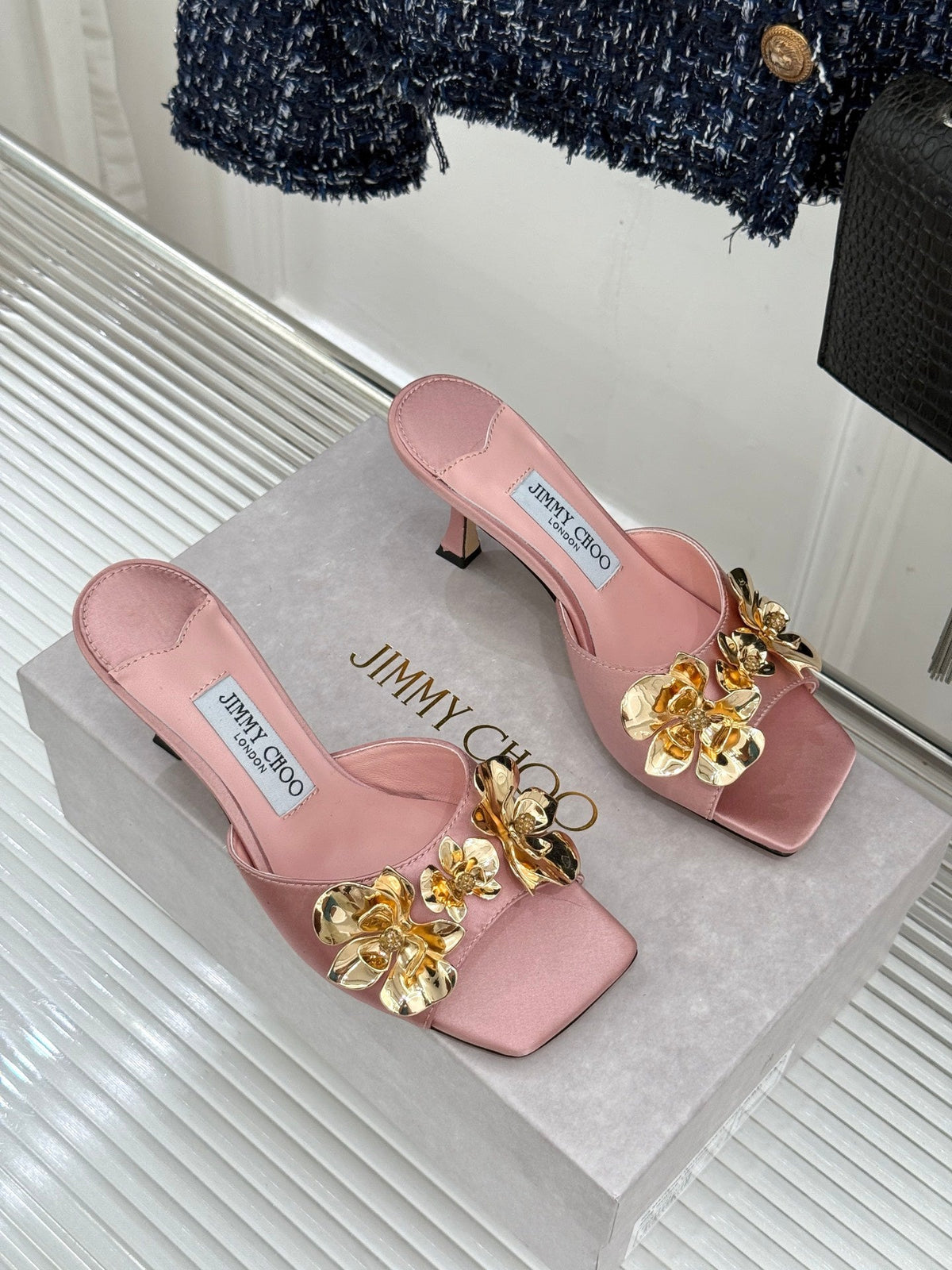 JC 26s Zea Flower Mules 7cm Satin 174546