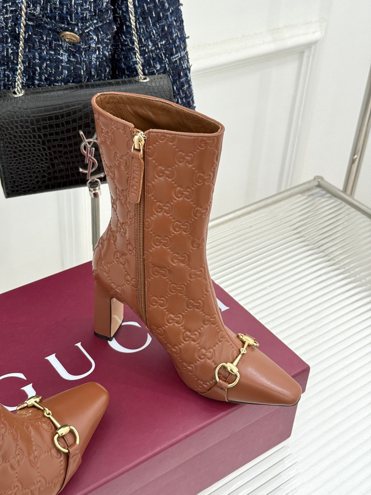 GG 26s Horsebit Ankle Boots 7.5cm Leather 174664
