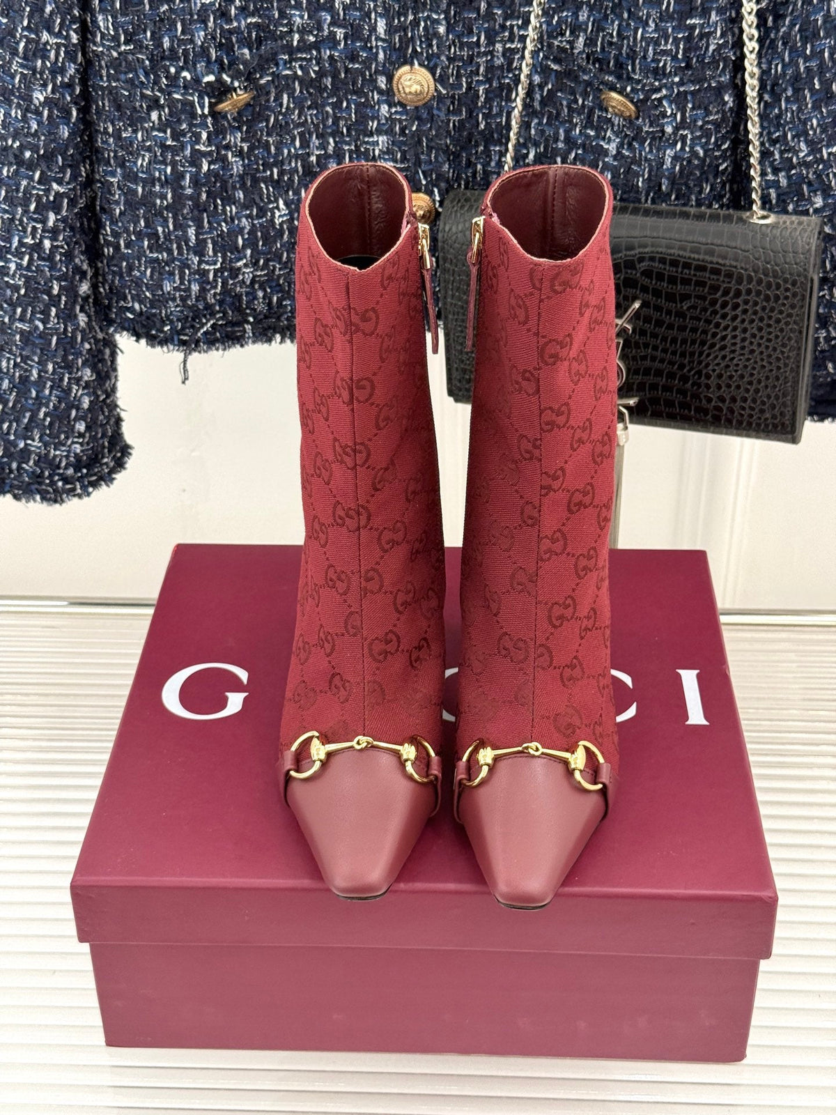 GG 26s Horsebit Ankle Boots 7.5cm Canvas 174667