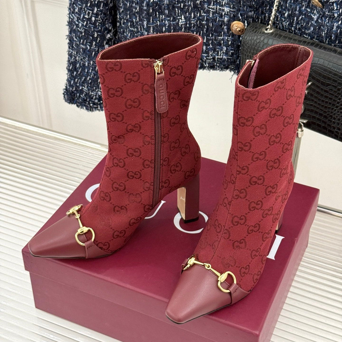 GG 26s Horsebit Ankle Boots 7.5cm Canvas 174667