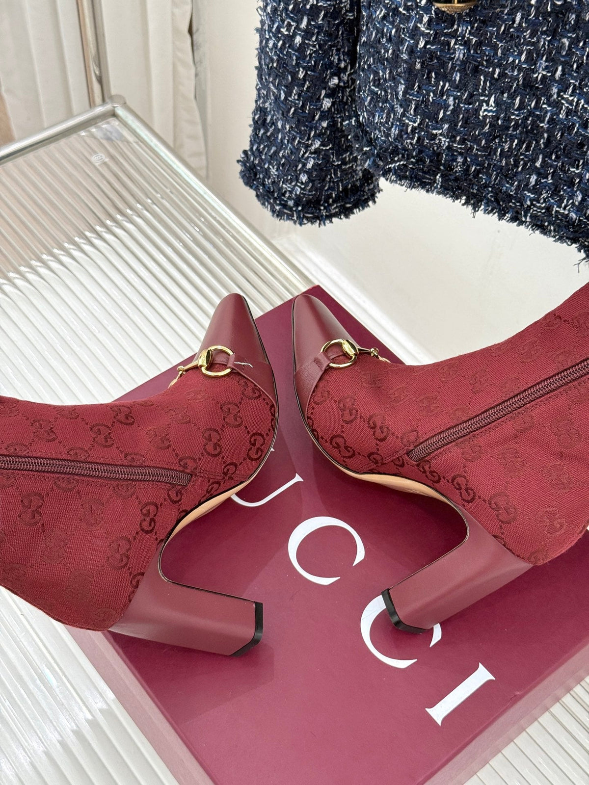 GG 26s Horsebit Ankle Boots 7.5cm Canvas 174667