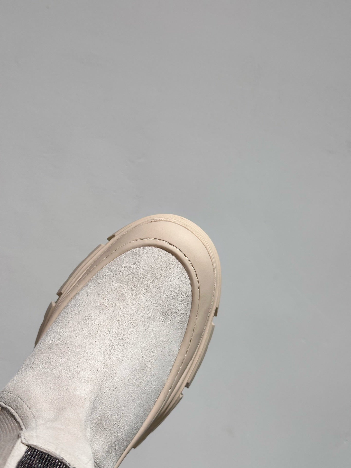 Brunello Monili-Bead Ankle Boots Ivory Suede Knit 607849