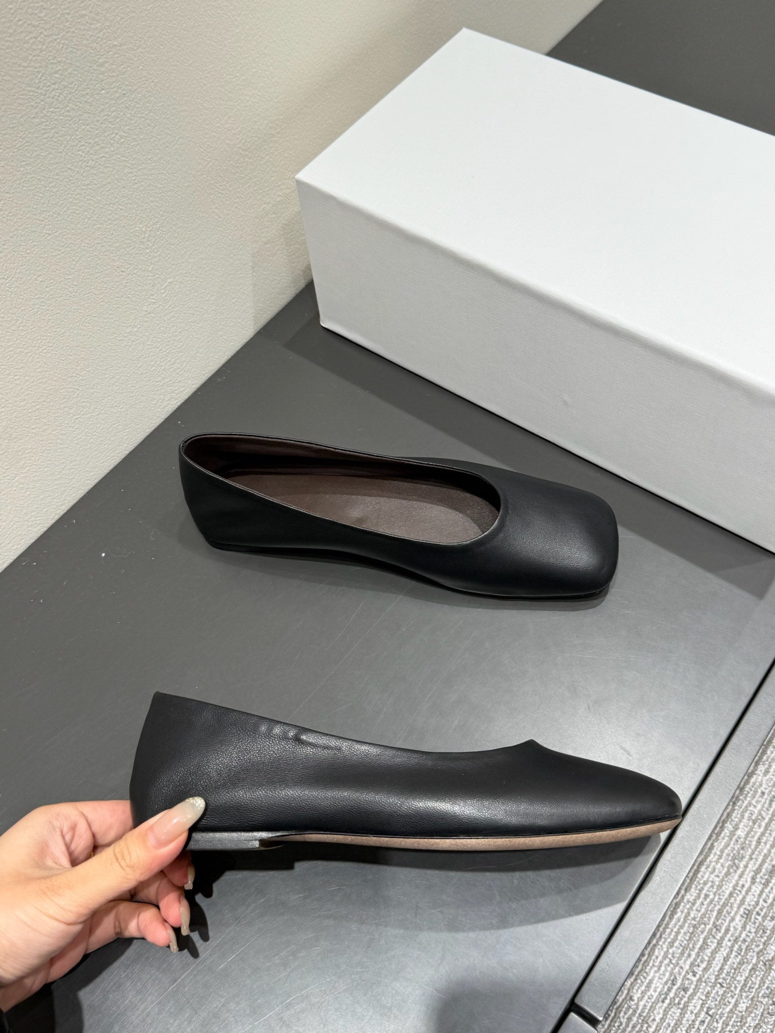 The Row Ballet Flats Black Cowhide 337513