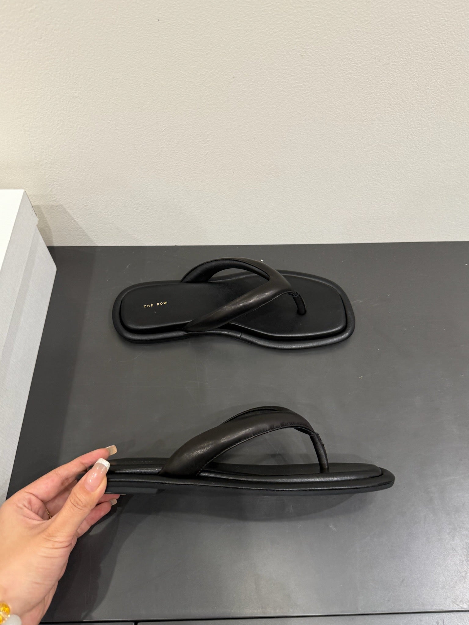The Row Thong Sandal Black Sheepskin 337477