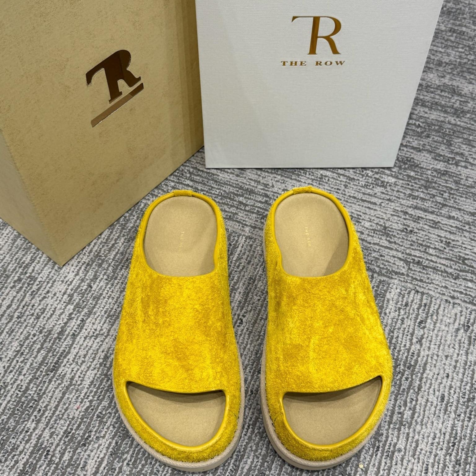The Row Slide Sandals Yellow Cow Suede 337472