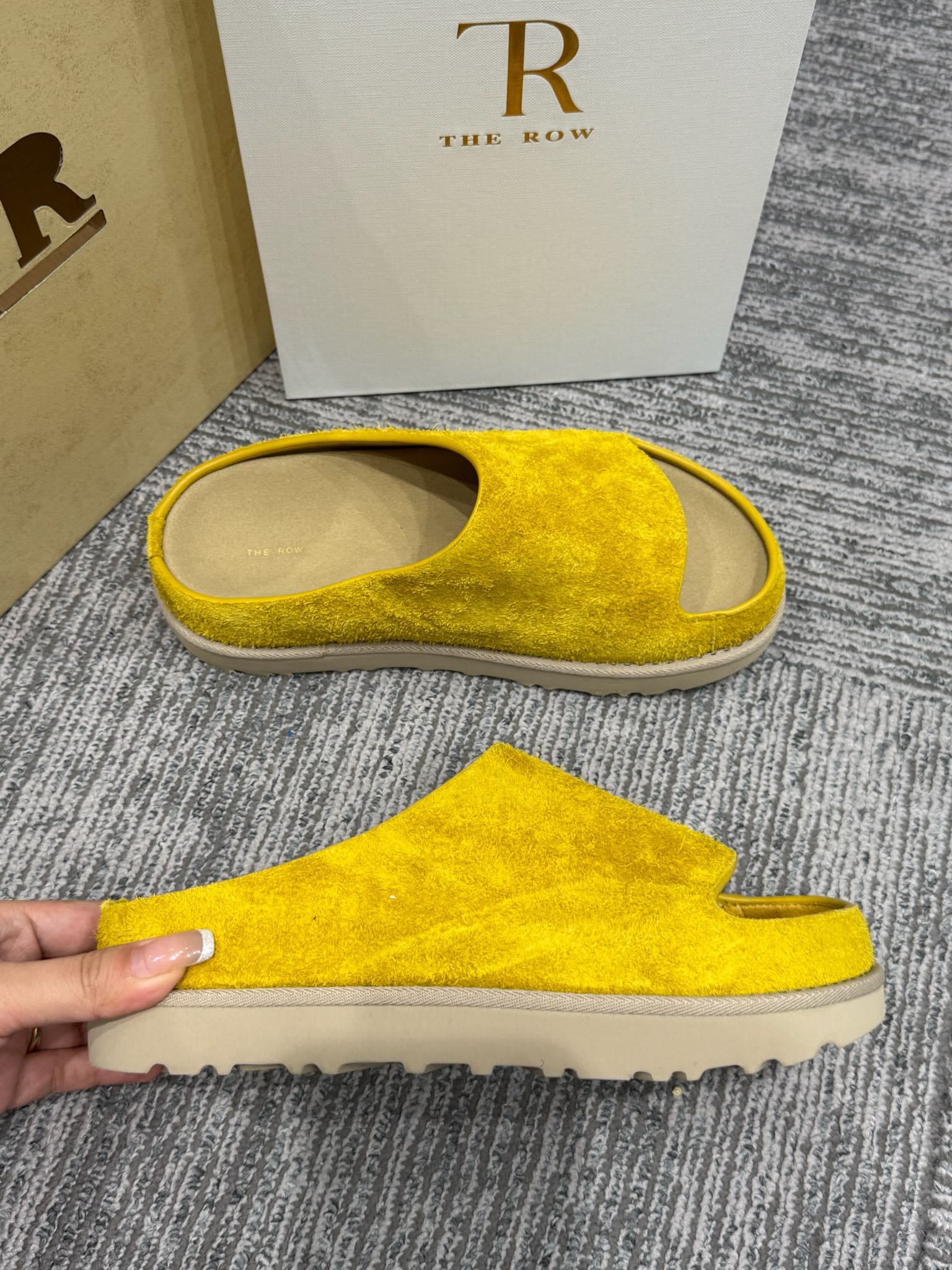 The Row Slide Sandals Yellow Cow Suede 337472