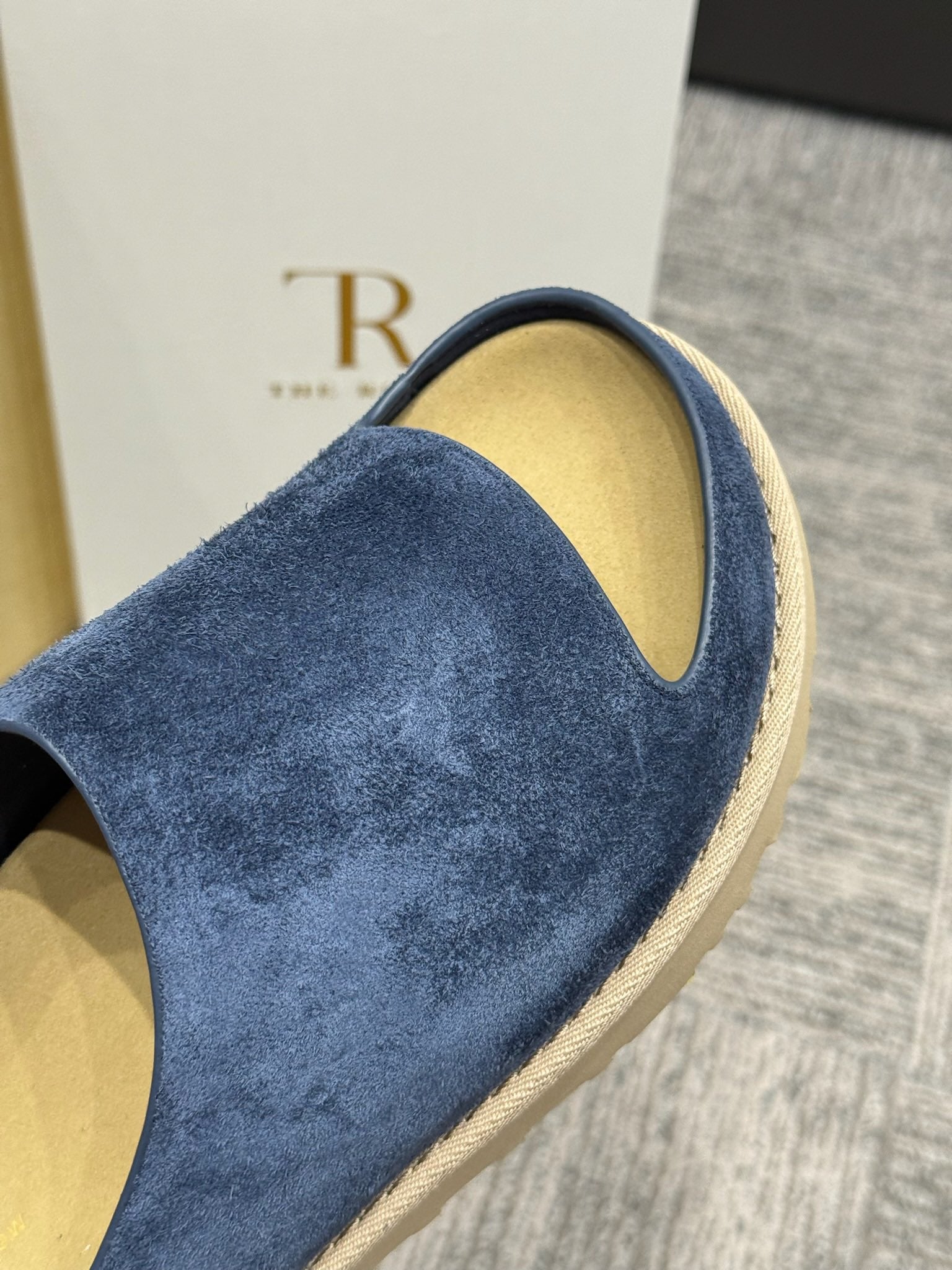 The Row Slide Sandals Navy Cow Suede 337474