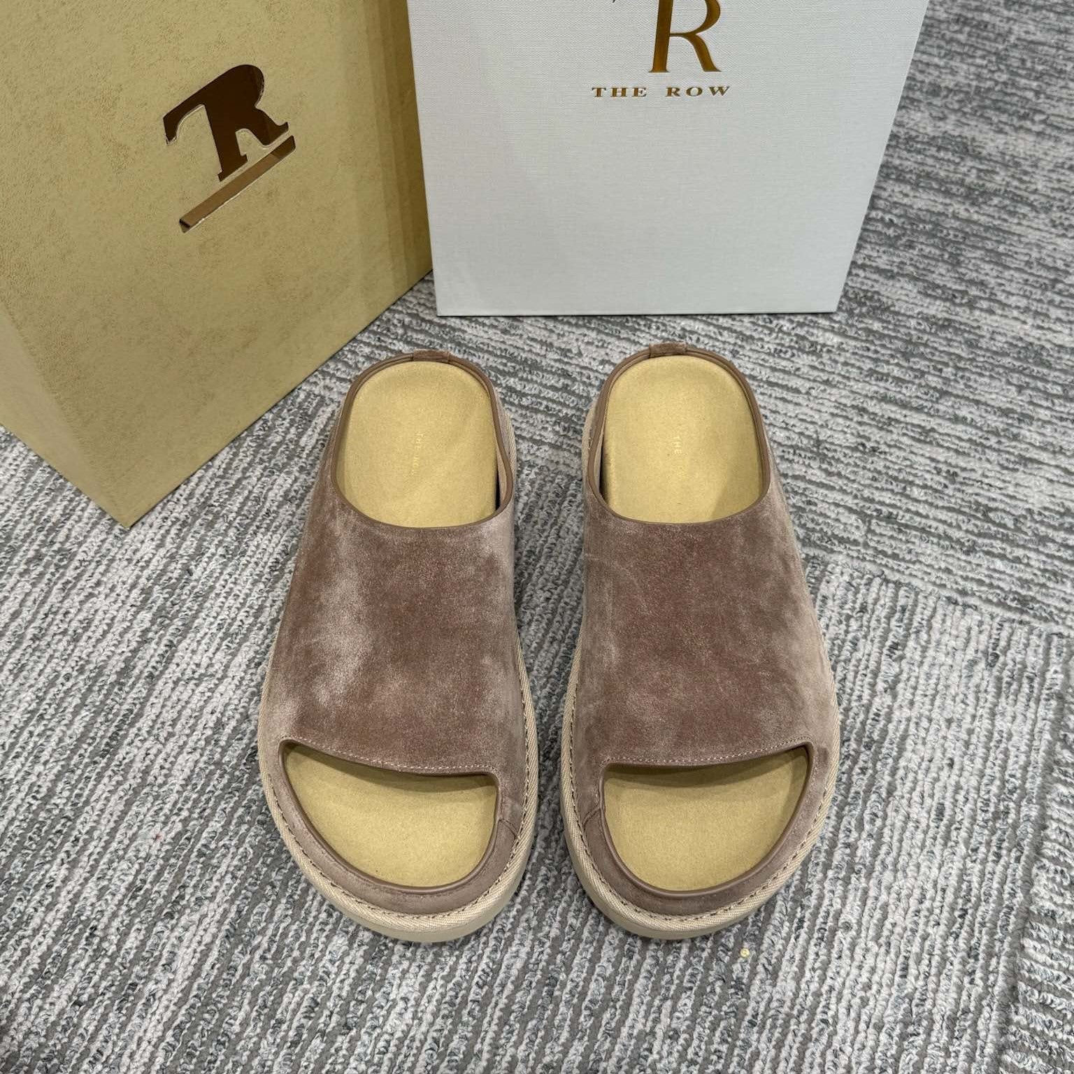 The Row Slide Sandals Taupe Cow Suede 337475