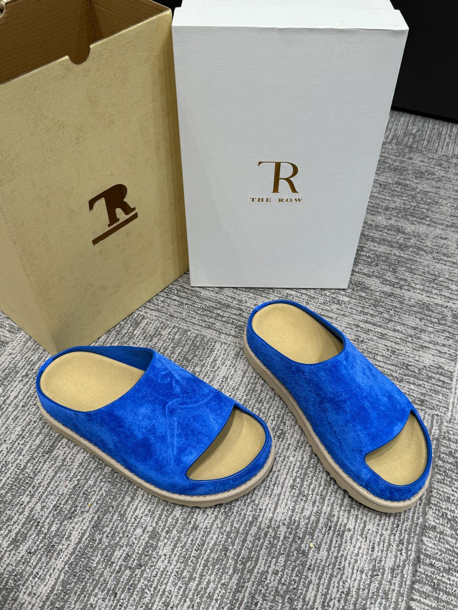 The Row Slide Sandals Blue Cow Suede 337476