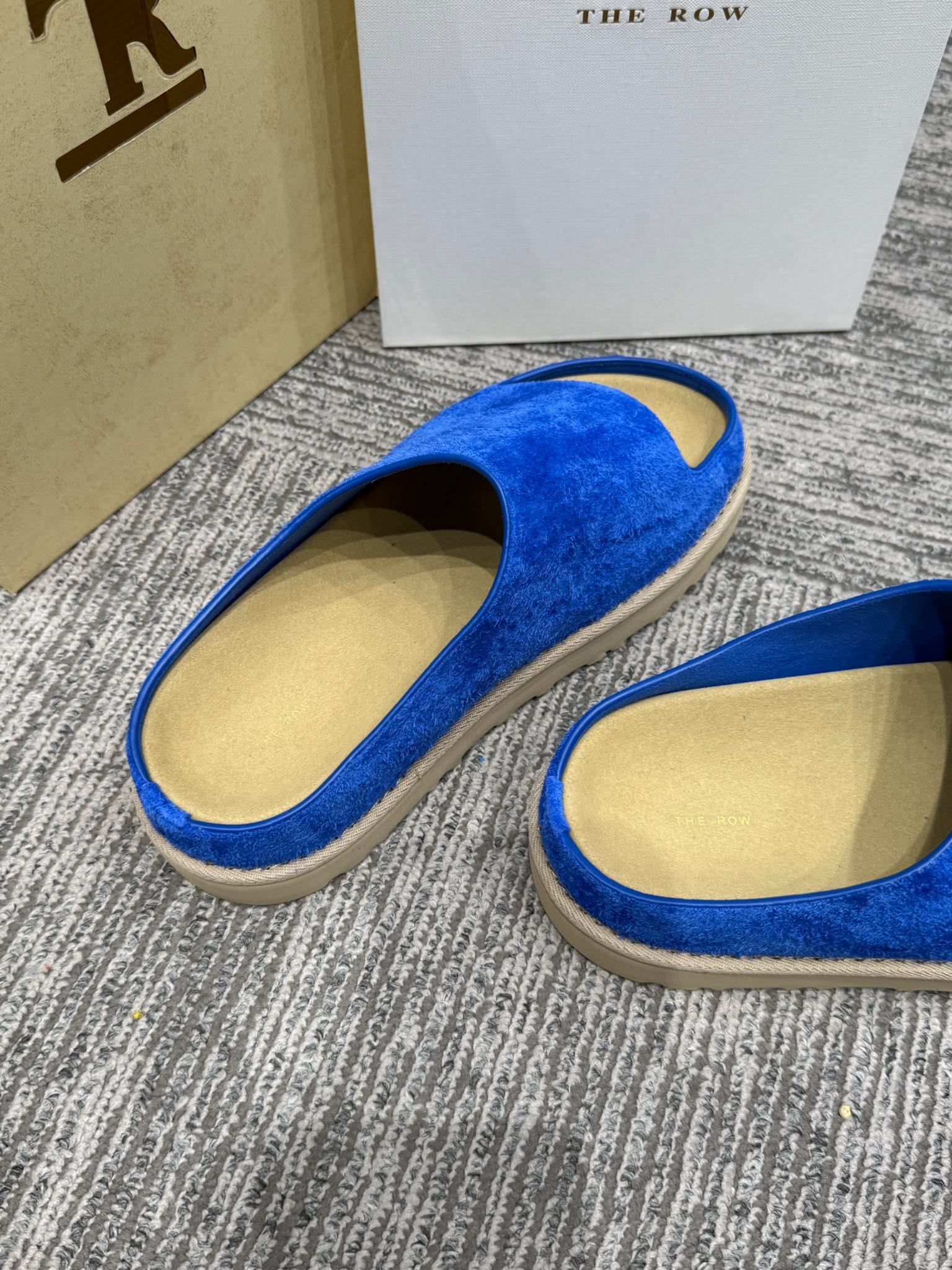 The Row Slide Sandals Blue Cow Suede 337476