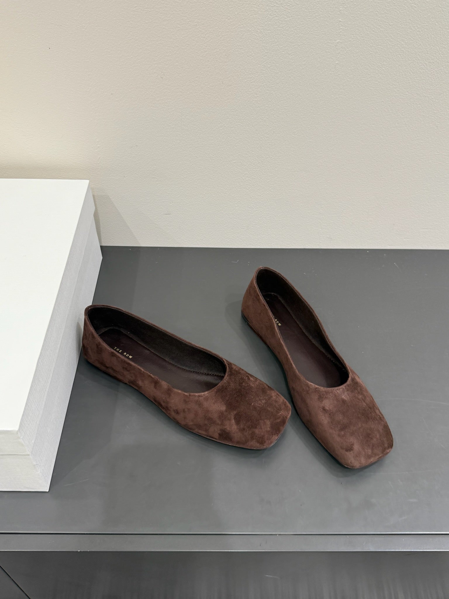 The Row Ballet Flats Dark Brown Cow Suede 337495