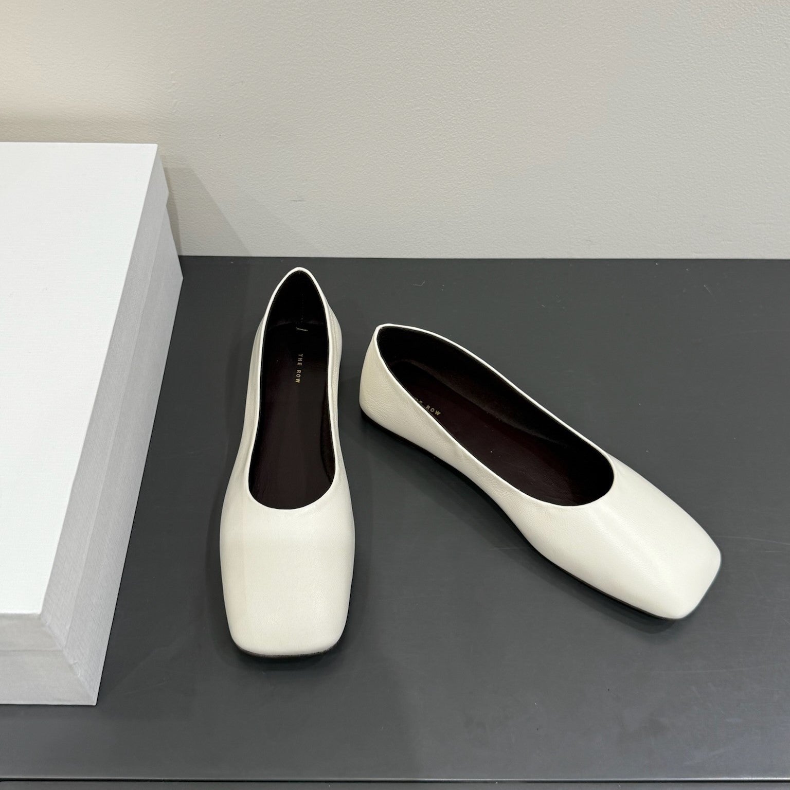 The Row Ballet Flats White Cowhide 337496