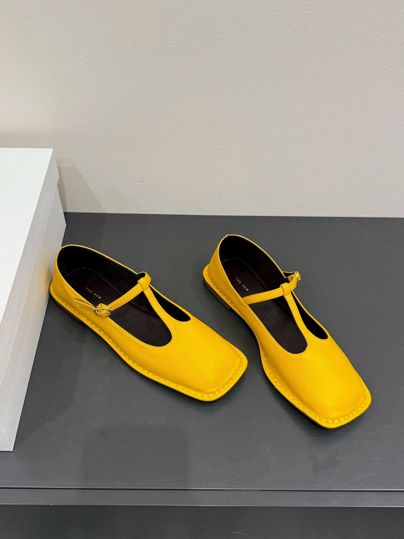 The Row Square T-Strap Flat Yellow Sheepskin 337497